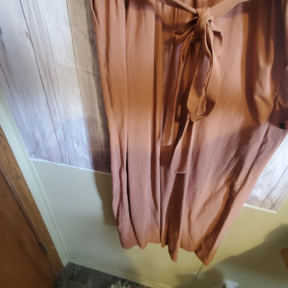 MANGO CASUAL JUMPSUIT. SZ MED. CLAY BROWN WIDE LEGS. VNECK - Picture 8 of 9